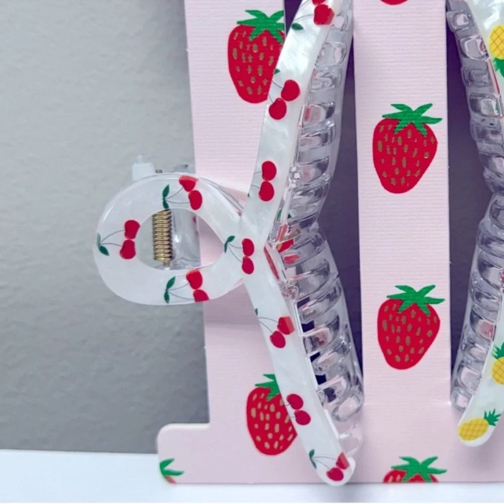 New! Set of 2 Piper K Cherry & Pineapple Large Hair Clips